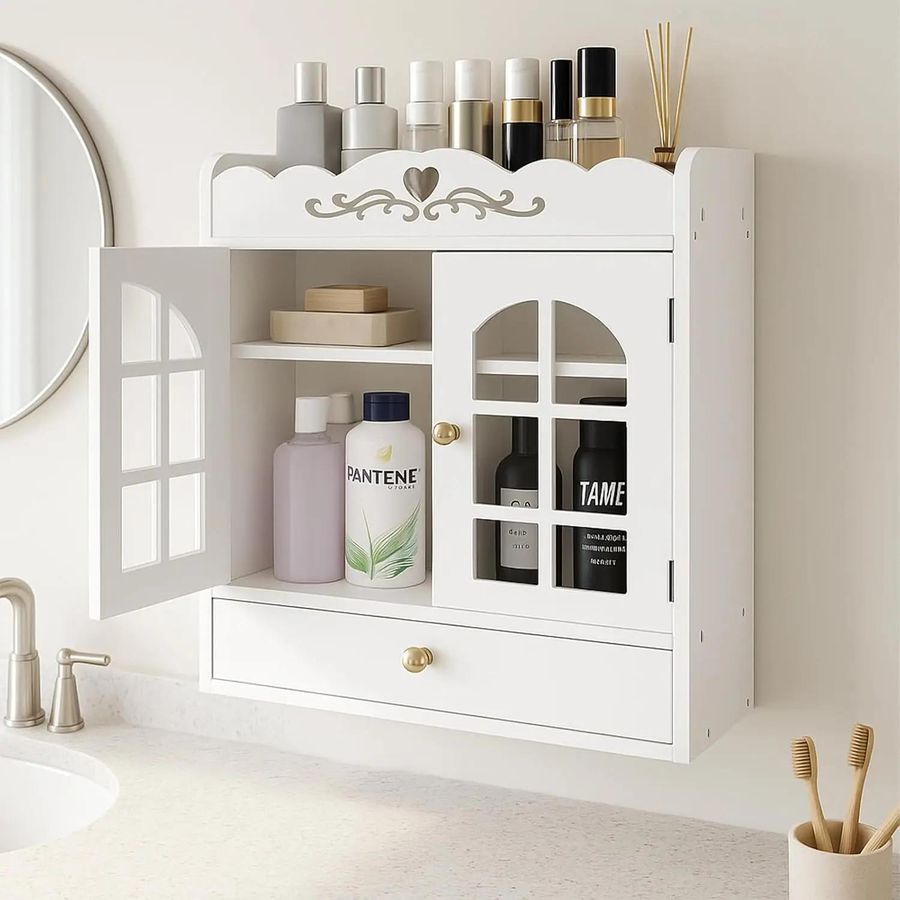 Armoire murale de salle de bain 2 portes + 1 tiroir – 39 × 17 × 45 cm