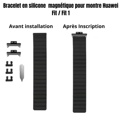 Bracelet en silicone à boucle magnétique avec connecteur pour Huawei Watch Fit / Fit 1 Noir — photo 2
