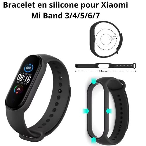 Bracelet en silicone souple pour  Mi Band 3/4/5/6/7.