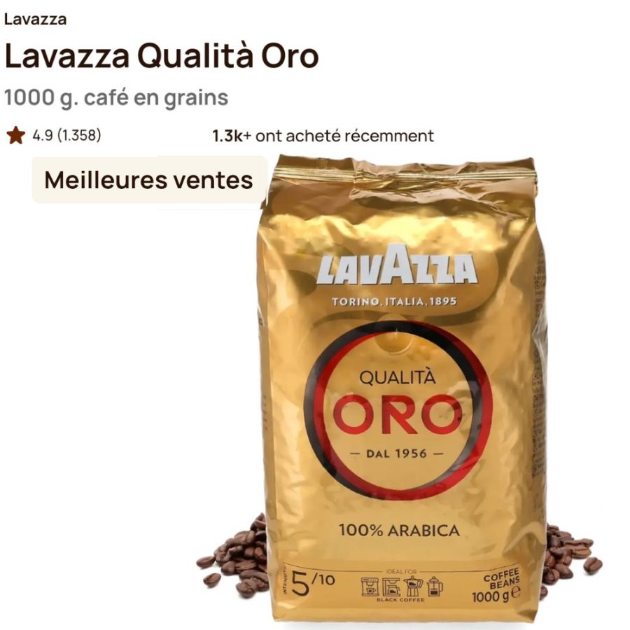 Cafés en grains >  Lavazza Qualità Oro 1kg (Intensité Moyen 5/10)