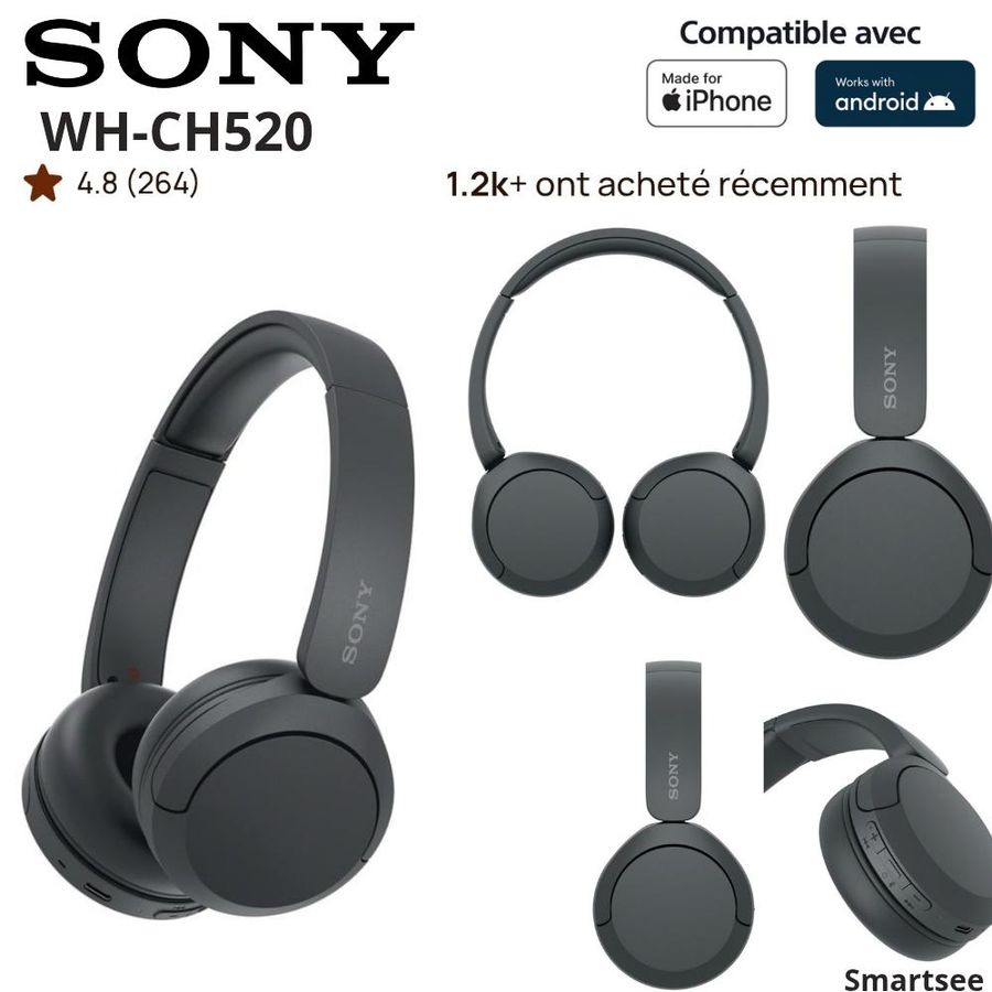 Casque sans fil Sony WH-CH520 – Bluetooth, 50 h d’autonomie — photo 2