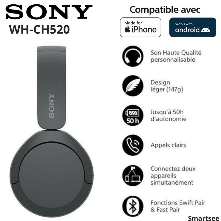 Casque sans fil Sony WH-CH520 – Bluetooth, 50 h d’autonomie — photo 3