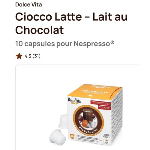 Dolce Vita Ciocco Latte – Lait au Chocolat 10 capsules pour Nespresso®