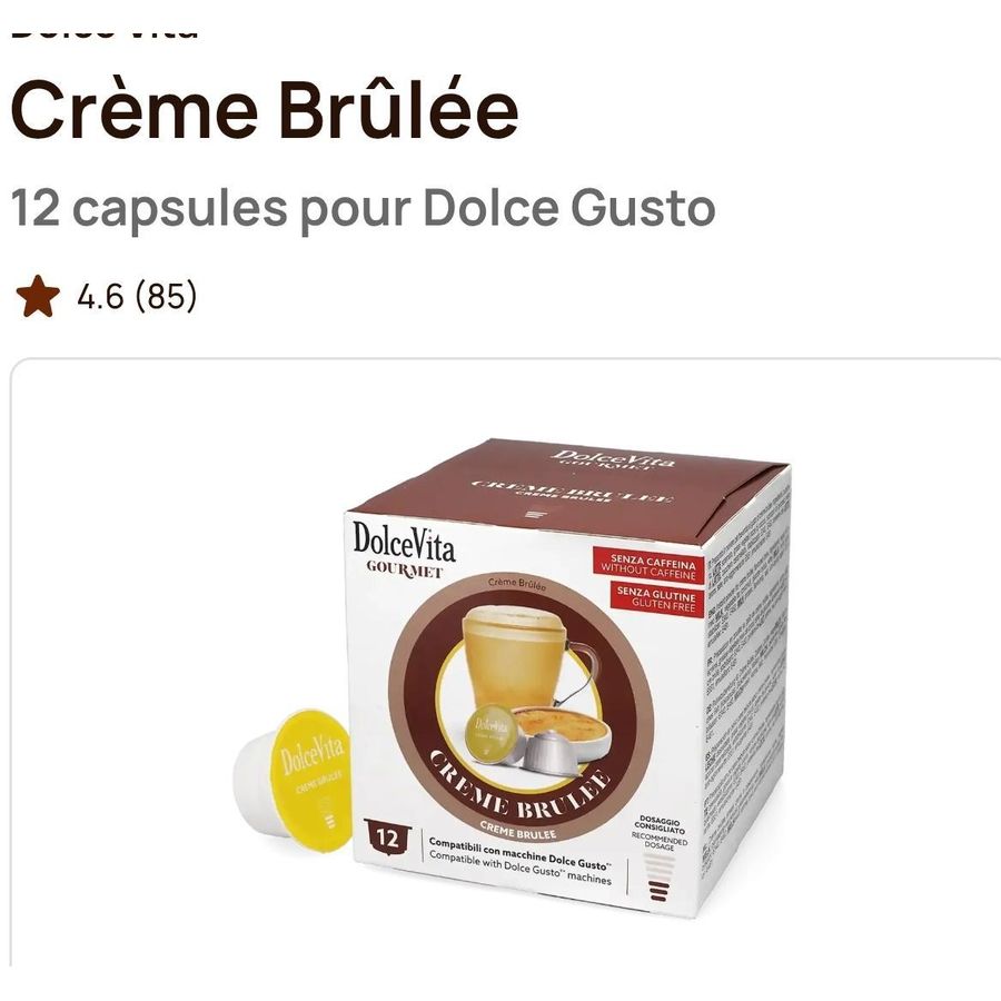 Dolce Vita Crème Brûlée – 12 capsules pour Dolce Gusto