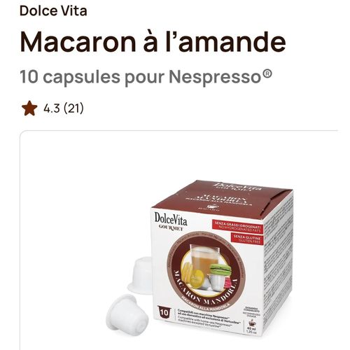 Dolce Vita Macaron Amande 10 capsules Compatible Machines Nespresso