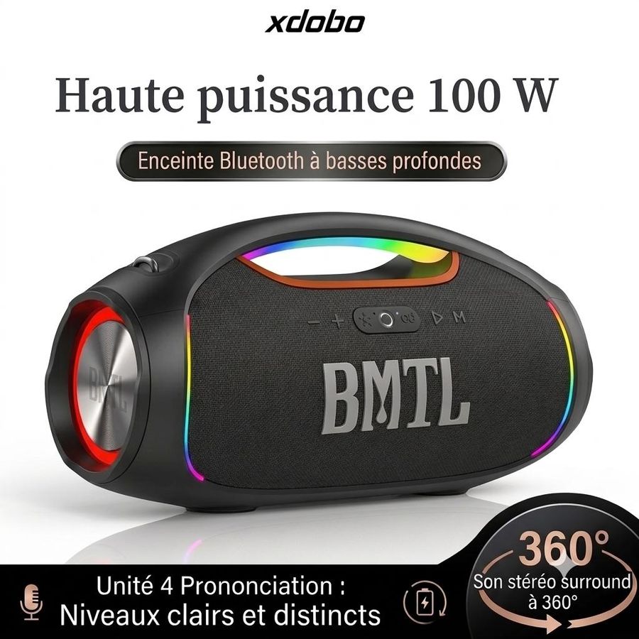 Enceinte portable Xdobo BOOM 100 W – basses profondes, étanche IPX6