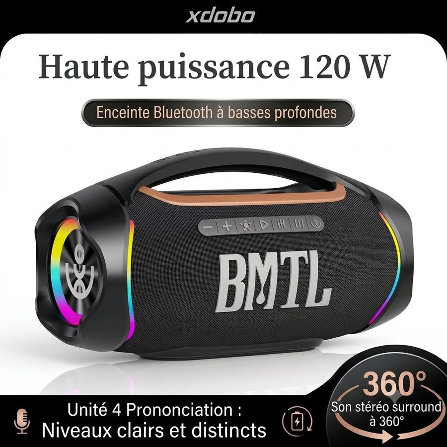 Enceinte portable Xdobo BOOM II 120 W – basses profondes, étanche IPX6
