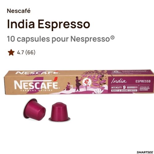 Espresso Nescafé India ( intensité 9) 10 capsules pour Nespresso