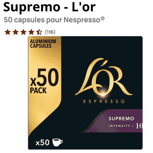L'Or Espresso Supremo - L'OR 50 capsules pour Nespresso intensité (10) — photo 2