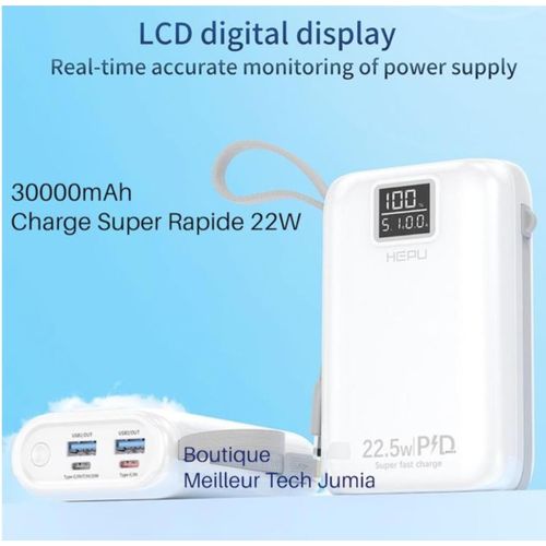 Power Bank HEPU HP-A03 - 30 000 mAh - 22.5W Charge Rapide & Stable