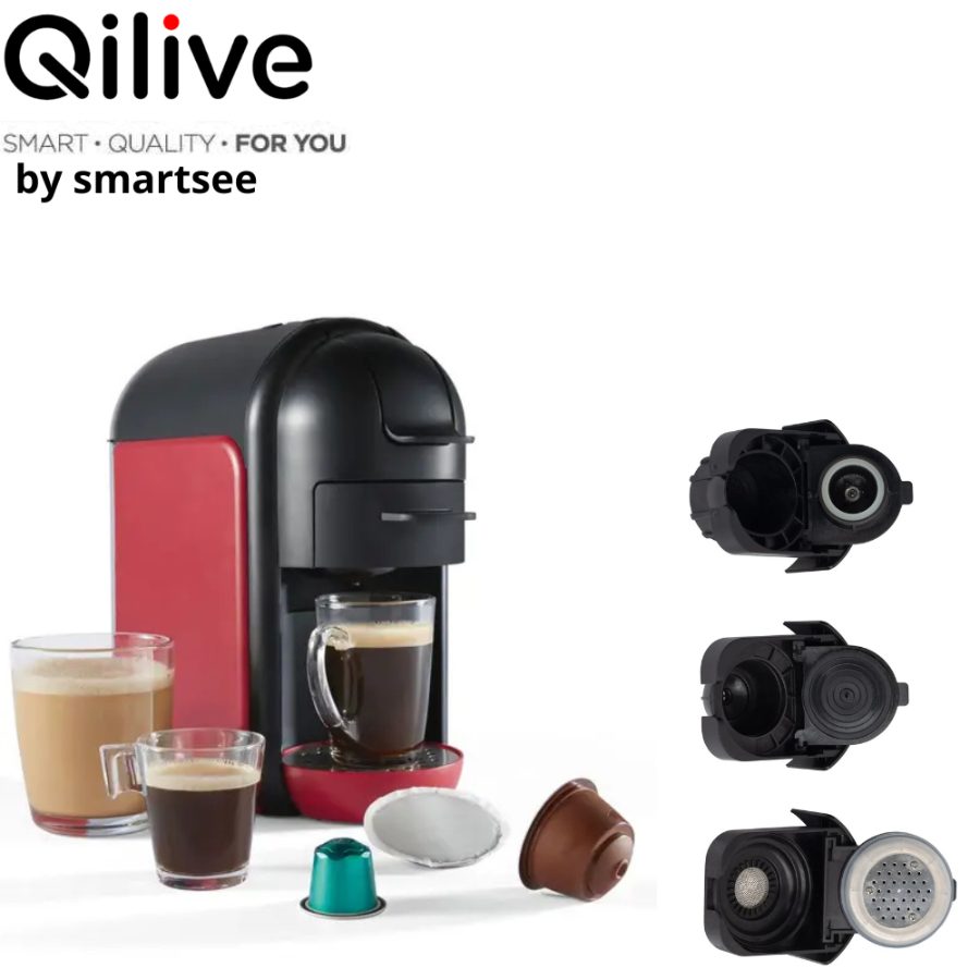 Qilive Machine à Café Multi-Capsules 3 en 1 — Nespresso, Dolce Gusto & Café Moulu