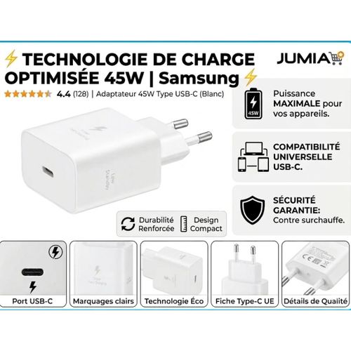 Samsung Boitier de Charge original Type C- 45 W sans câble