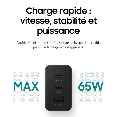 Samsung Boitier de Charge Rapide original 3 ports USB-C, port USB-A- 65w,25w,15w noir Avec ou sans câble — photo 2