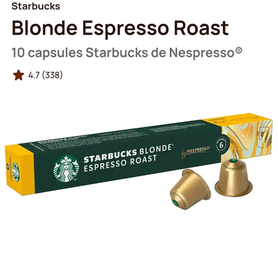 Starbucks Blonde Espresso Roast – 10 capsules pour Nespresso (intensité 6)