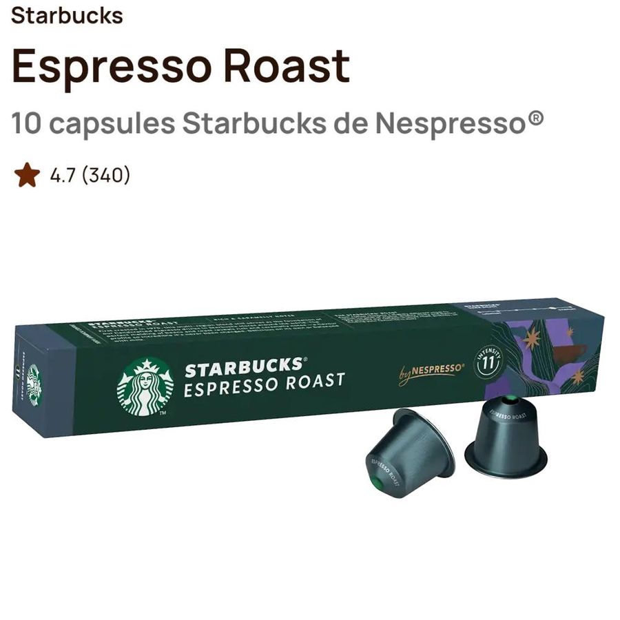 Starbucks Espresso Roast – 10 capsules pour Nespresso (intensité 11)