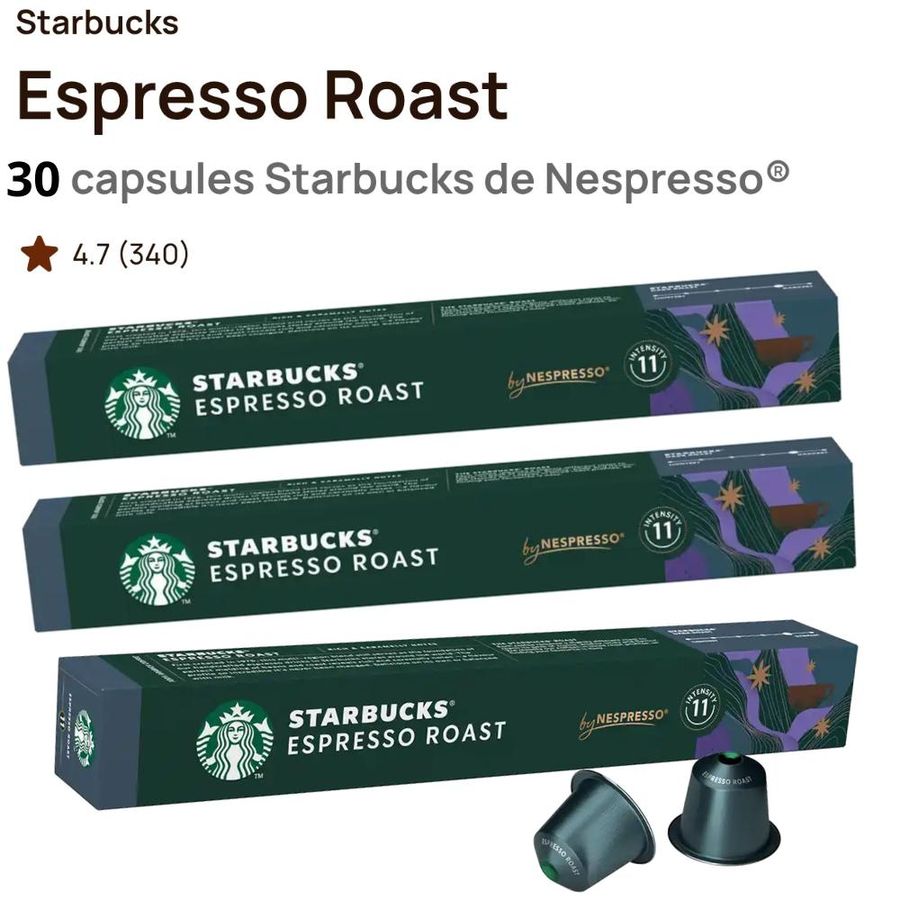 Starbucks Espresso Roast – 30 capsules pour Nespresso (intensité 11)
