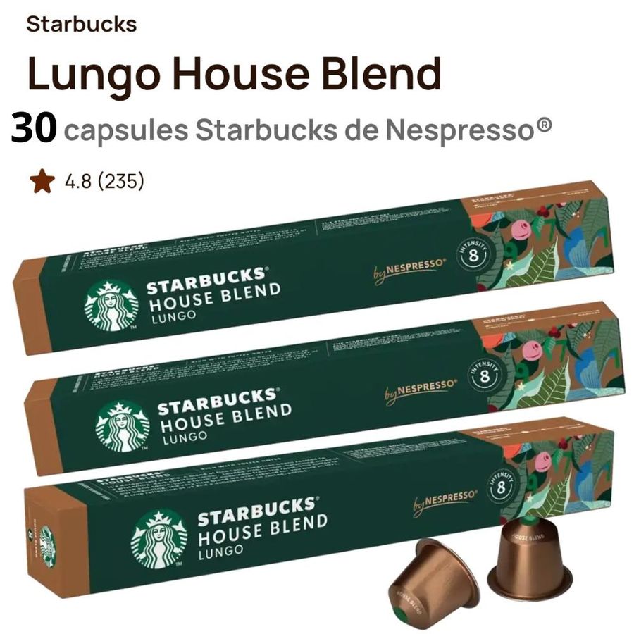 Starbucks Lungo House Blend – 30 capsules pour Nespresso (intensité 8)