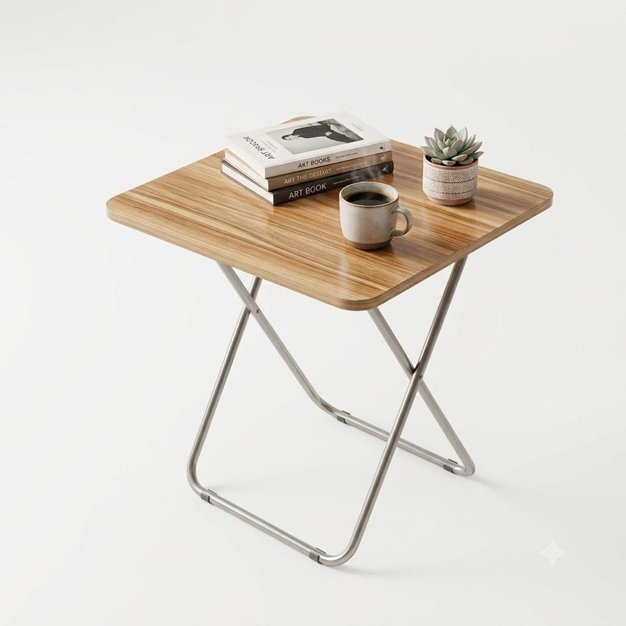 Table pliante en acier et bois 60 × 70 cm — photo 2