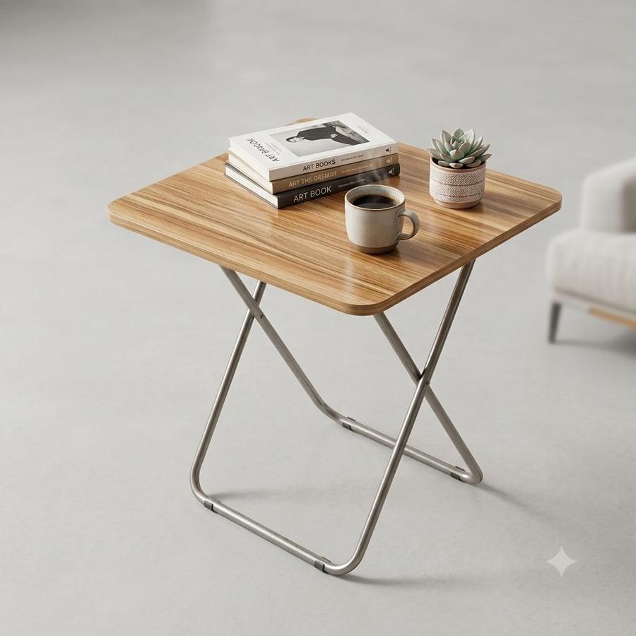 Table pliante en acier et bois 60 × 70 cm — photo 3